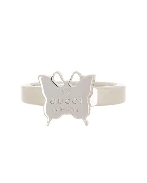 Gucci Metallic Sterling Silver Trademark Butterfly Ring 